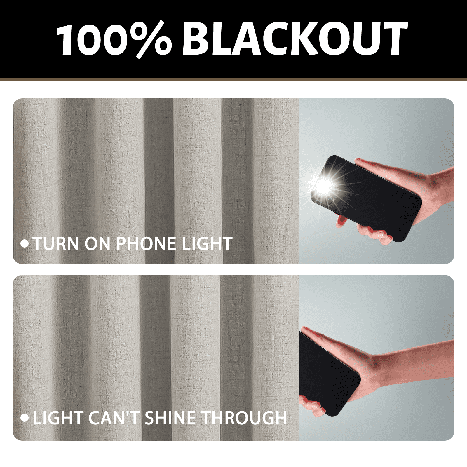Yakamok 100% Blackout Natural Send Linen Curtains 84 Inches Long for Living Room, Room Darkening Textured Curtains for Bedroom with White Liner 2 Panels