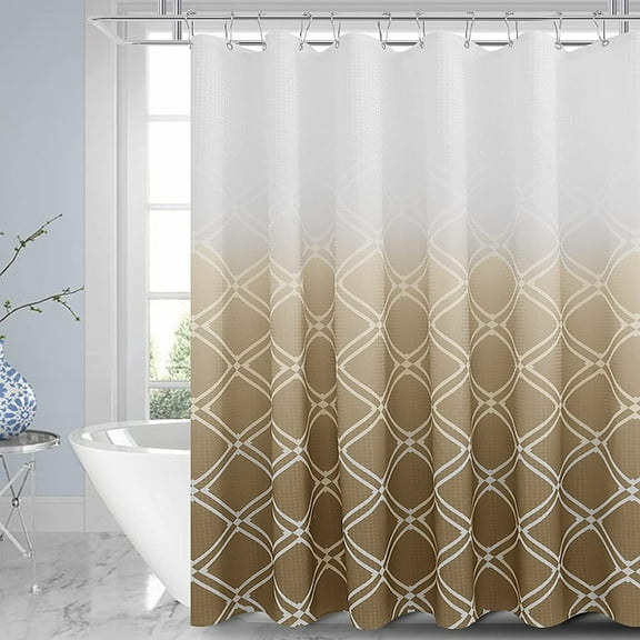 Brown Shower Curtain Brown and White Reeple Ombre Shower Curtain Textured Fabric Waterproof Shower Curtains with 12 Hooks for Bathroom Machine Wash Geometric Style Shower Curtain 72 x 72 Inches