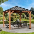 thumbnail image 1 of Modern Shade Pavillon à Toit Rigide en Bois de Cèdre 10 Pieds X 10 Pieds, Cadre en Acier Galvanisé et Toit en Polycarbonate Résistant aux Intempéries, Pavillon Extérieur pour Cour Arrière, Jardin, Patio, Assemblage Facile, 1 of 7