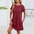 thumbnail image 6 of BRGZLK Summer Dress For Women Solid Color 2026 Casual Short Sleeve Round Neck Loose Swing Sundresses Elegant Lace Patchwork Dresses, 6 of 7
