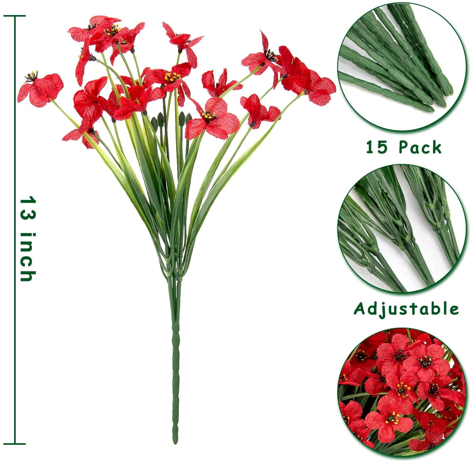Sinhoon 18 Bundles Artificial Flowers Outdoor UV Resistant Fake Red Silk Flowers No Fade Faux Flowers for Garden Porch Patio Window Box Decoration