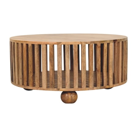 Lesuto Slatted Round Oak-ish Coffee Table - Modern Style, Wood