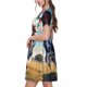 thumbnail image 2 of Fotbe Colorful Cow Pasture Vestido Largo de Moda para Mujer, Vestido Tipo Camiseta con Manga Corta y Estilo Casual a Rayas y Bloques de Color, 2 of 6