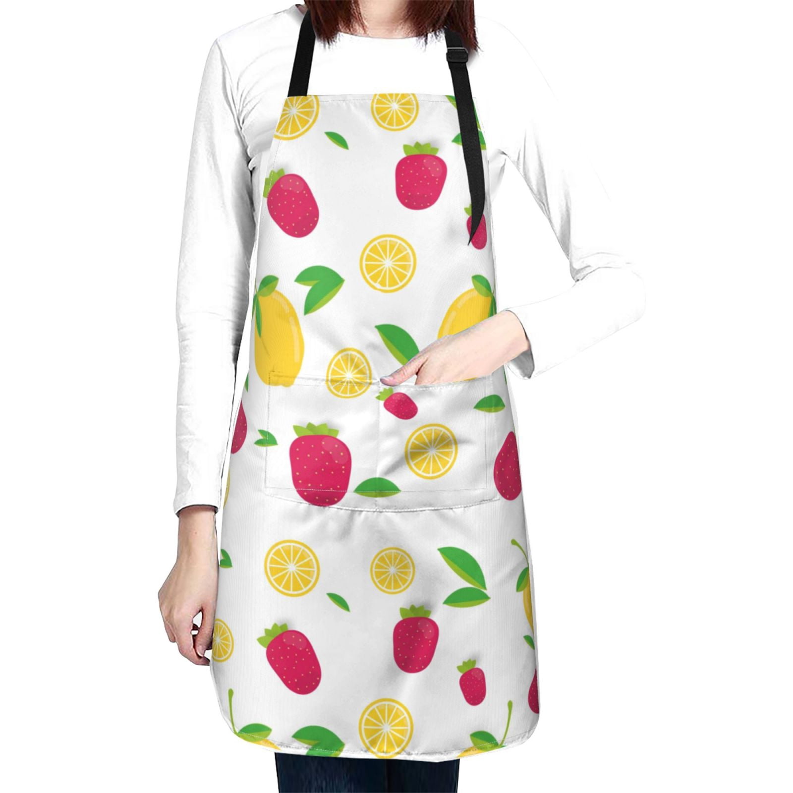 Kdxio Strawberry and Lemon Apron with Pockets Adjustable Kitchen Aprons for Men Women Waterproof Aprons for Cooking,Drawing,Crafting, Baking Household Cleaning