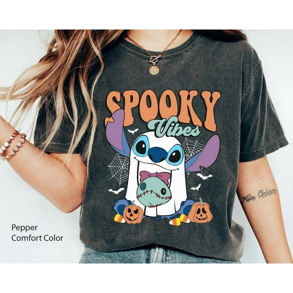 Stitch Boo Ghost with Scrump Spooky Vibes Comfort Colors T-shirt, Halloween Disney Shirt