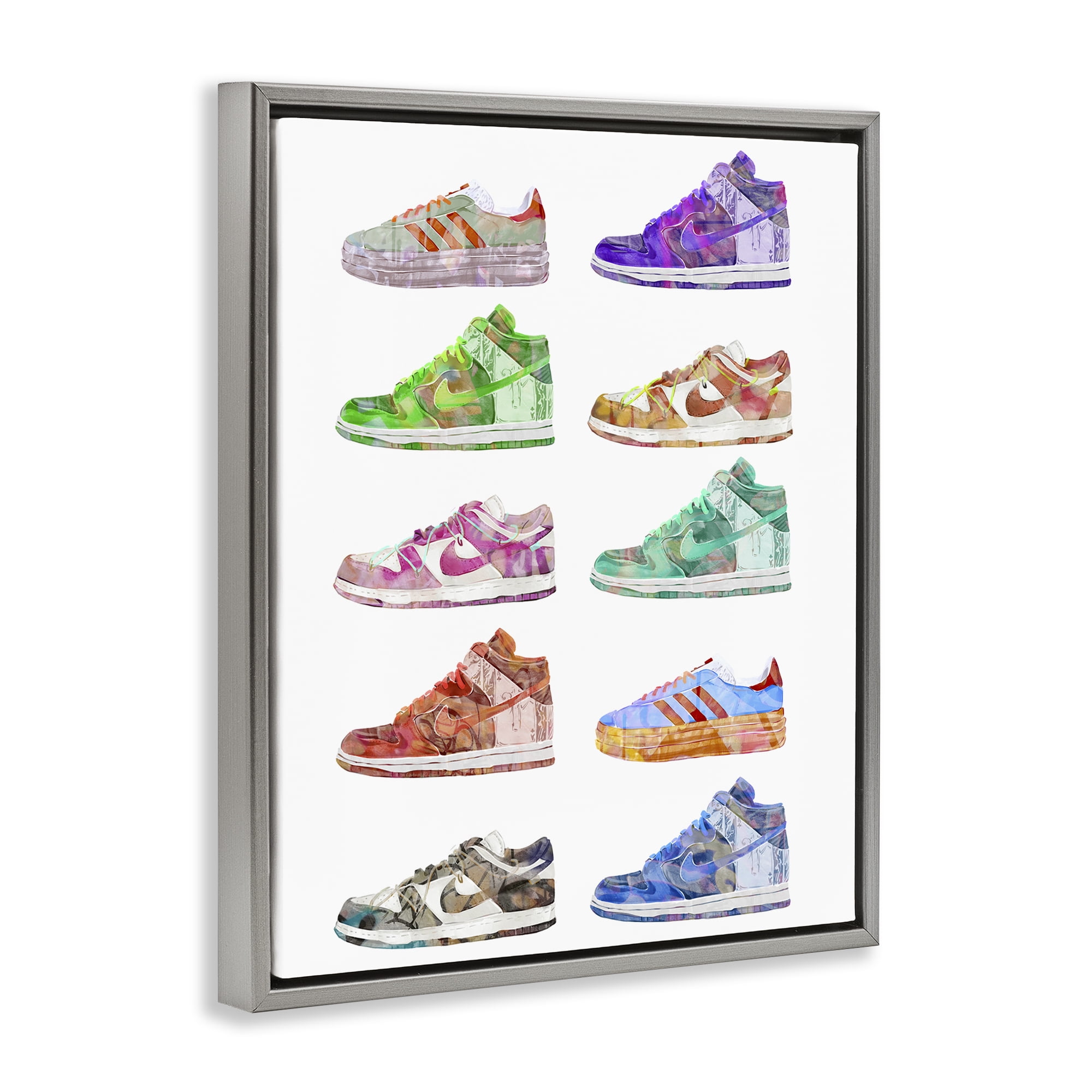 Stupell Industries Rows of Chic Sneakers Fashion Painting Gray Floater Framed Canvas Art Print Wall Art, 17 x 21