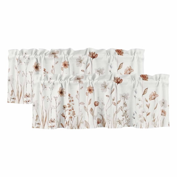 2 Pack Valances for Window, Brown Red Spring Floral Short Curtains for Kitchen Bedroom Living Room, Summer Flowers Botanical Elegant Rod Pocket Small Window Treatment Valance Drapes 42 x 12 Inch