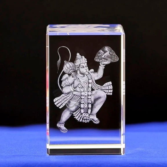 Lord Hanumaan. k9 Glass with Rotating Led Base. Gift Set Box