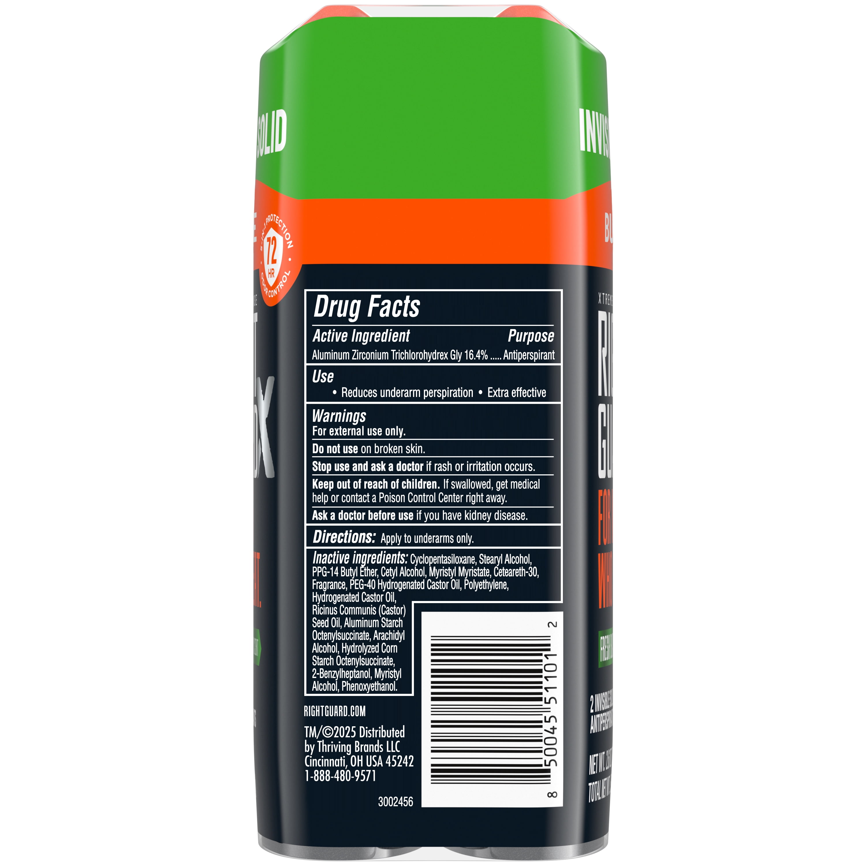 Right Guard Xtreme Defense Solid Antiperspirant & Deodorant for Men, Fresh Blast, 2.6 oz. (2 Pack)