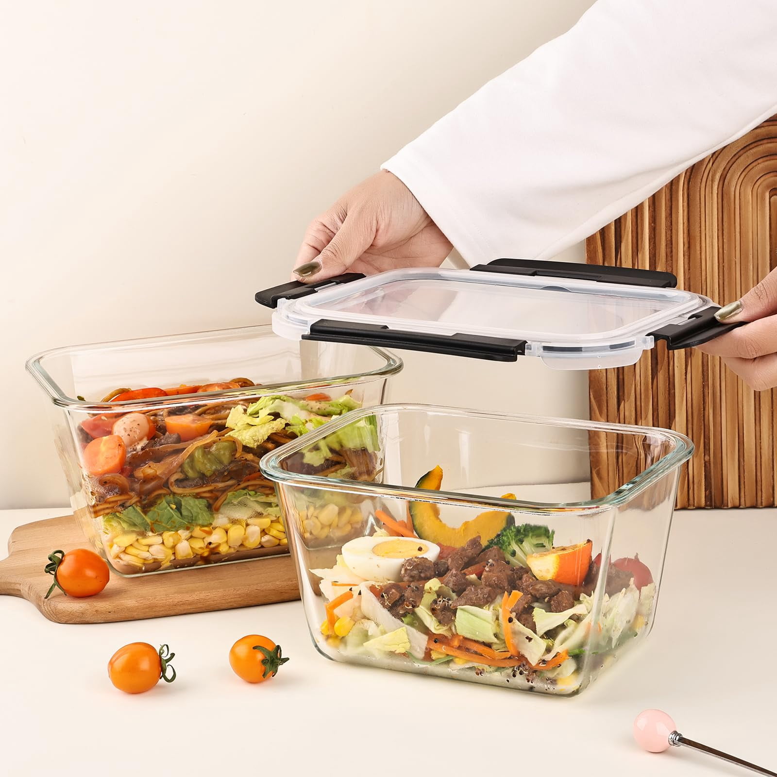 Glass Food Storage Containers with Lids – Airtight Meal Prep Containers, Leak-Proof Locking Bento Boxes for Microwave, Oven, Freezer, Dishwasher, BPA Free