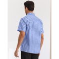 thumbnail image 3 of DARING DIVA Men's Checked Short Sleeve Button Plaid Tartan Collared Dress Shirt M Blue, 3 of 6