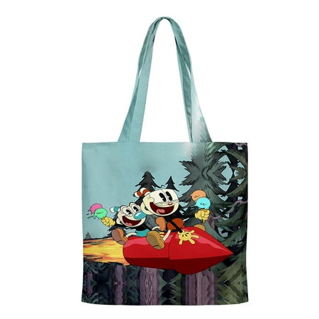The Cuphead Show Handbags Cloth Canvas Tote Bag Print Reusable Shoulder Shopper Bags Pacakge