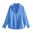 thumbnail image 2 of Spring New Women's Versatile Fashion Casual Silk Satin Textured Shirt for Women - Gray Green - L, 2 of 8