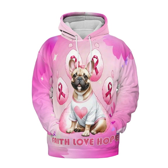 Faith Love Hope French Bulldog Breast Cancer Awareness Survivor All Over Print 3D Hoodie Unisex Merch Hoodies Dog Lover Gifts - 02017