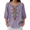 thumbnail image 7 of PBFRDSJ Cotton Linen Tops for Women Lightweight Retro Embroidered 3/4 Sleeve Bohemian Peasant Shirts Plus Size V Neck Casual Summer Beach Boho Tops, 7 of 7