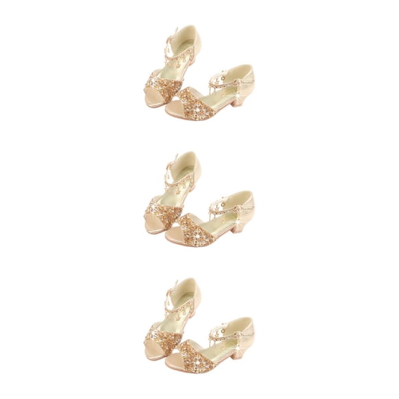 Qarigey Zapatos de bailarina con purpurina para niñas, zapatos de punta abierta de cristal para fiesta de bodas, sandalias de tacón alto, Type1 NO1