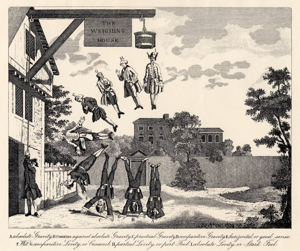 The Weighing House By William Hogarth Weighing The Degrees Of Dumbness And Foolishness Text Below Says  A Absolute Gravity B Conatus Against Absolute Gravity C Practical Gravity D Comparative Gravity