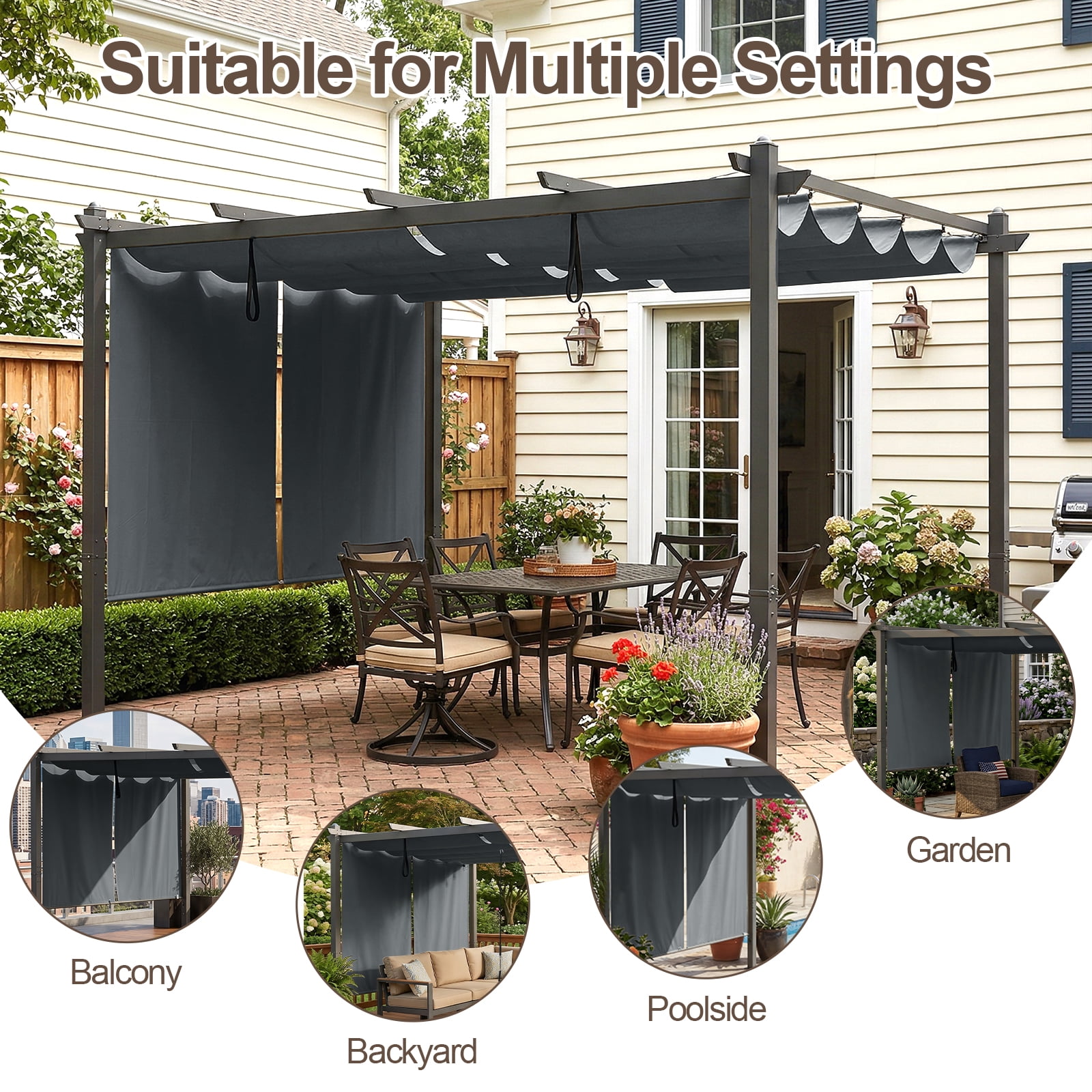 Aoodor 4.8x6 FT Aluminum Pergola Roller Shade - Cordless Gazebo Curtain, 2-Pack for Outdoor Pergola or Gazebo, Grey