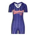thumbnail image 4 of Short Sleeve V-Neck Loose Fit Polyester Bodysuit,Baseball Fashion Printed Jumpsuit for Women, 4 of 5