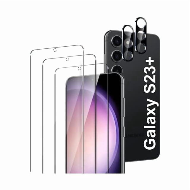 ccwonima for 3 Pack Samsung Galaxy S23 Plus / S23+ Tempered Glass Screen Protector with 2 Pack Camera Lens Protector, Support Fingerprint Unlock, 9H Shatterproof Bubble Free Case Friendly
