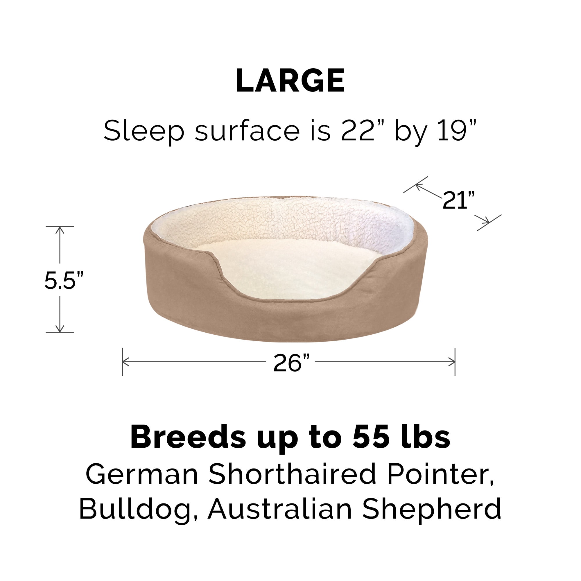 FurHaven Pet Products Faux Sheepskin & Suede Oval Pet Bed for Dogs & Cats - Clay, Large