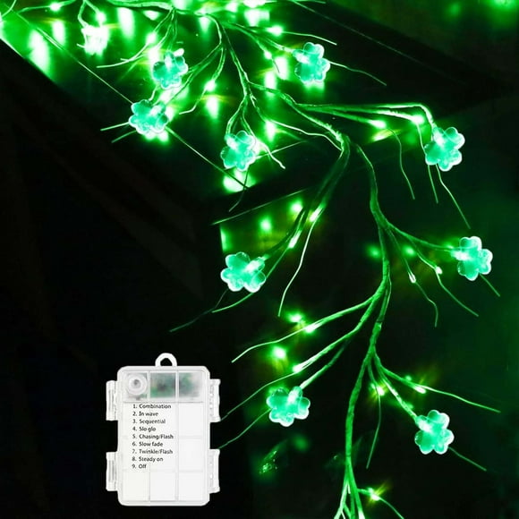 Vadktai 45LED St Patricks Day Garland Lights, 8 Modes Shamrock St Patricks Day Lights Battery Operated Shamrock Lights St Patricks Decor for The Home Wall Door Table Mantel