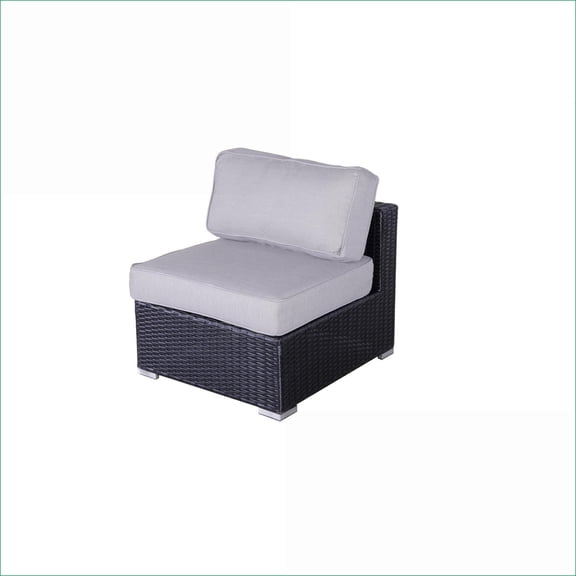 Outdoor Armless Patio Chairs | Set of 2 Modern Black Wicker for Patio Backyard Deck, No Assembly, Charcoal Gray Cushions | Grey|Wicker
