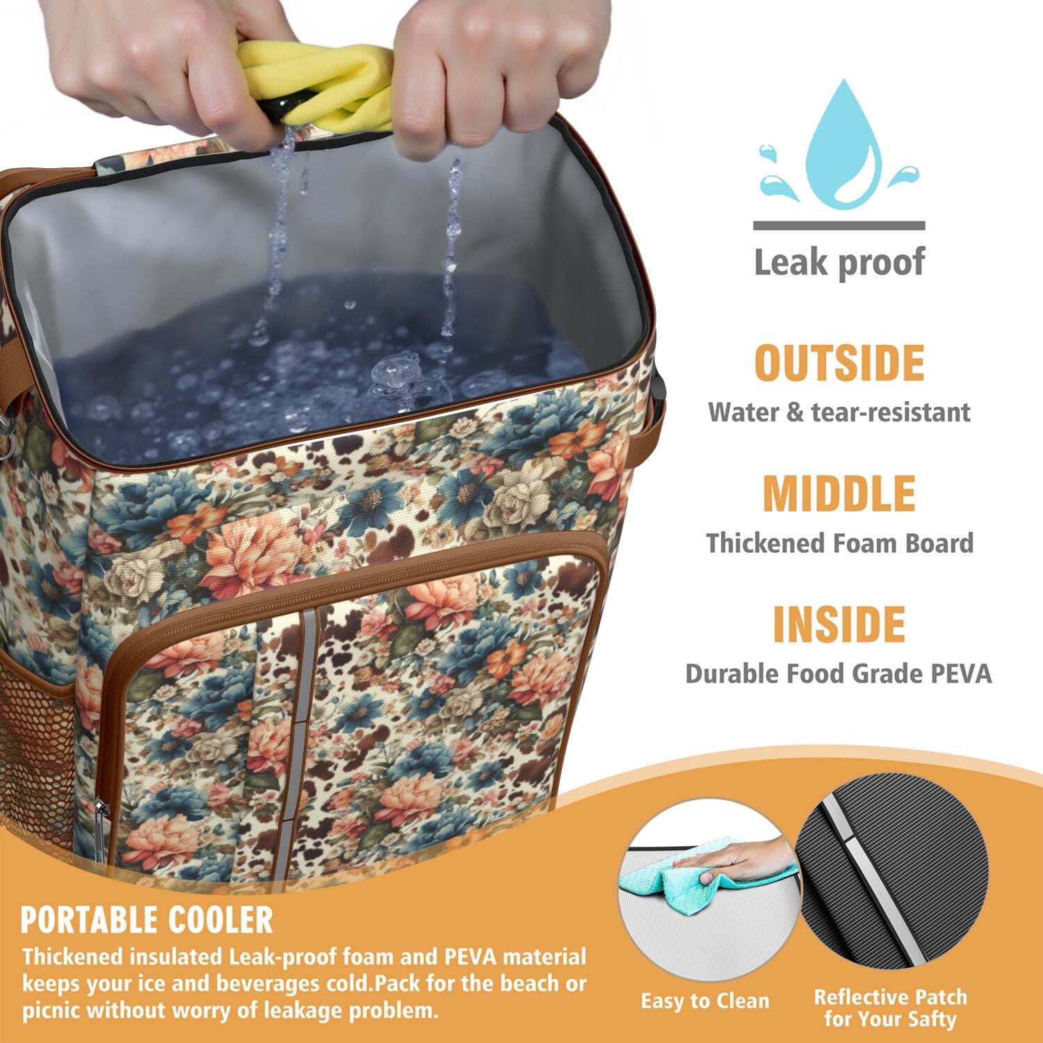 Travel Cooler Bag - Pioneer Flower Floral Print Pattern Camping Beer Cooler Backpack with Bottle Opener- Waterproof Insulated Picnic Backpacks - Cooler Bag for Beach