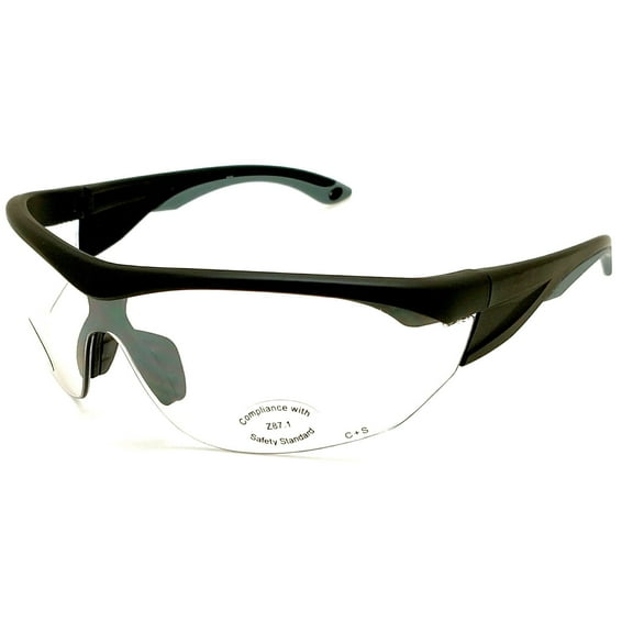 Shooter's Edge ANSI-Z87.1 Safety Shooting Glasses Clear Lens Semi-Rimless - Black w/ Gray