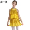 thumbnail image 2 of Niños Niñas lentejuelas brillantes moderno Jazz baile latino traje de actuación escalonado vestido con volantes Patchwork A-Line Ballet Unitards vestido, 2 of 5