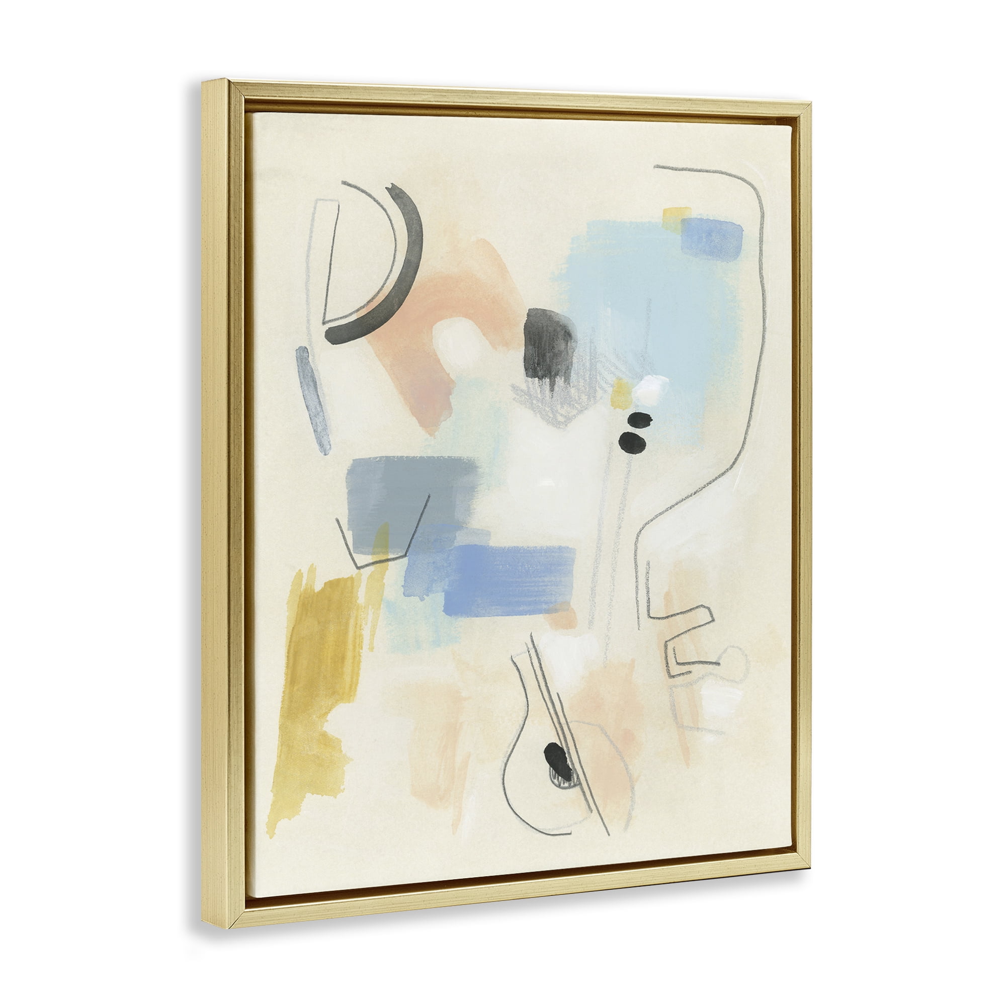 Stupell Industries Modern Scribble Abstraction Abstract Painting Gold Floater Framed Canvas Art Print Wall Art, 17 x 21