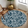 thumbnail image 2 of Large Round Rug 8Ft Washable Non-Slip, Navy Blue Spring Floral Circle Area Rugs for Living Room Bedroom, Farmhouse Flowers Elegant Pastoral Indoor Floor Mats Carpet Runner for Home Decor, 2 of 8