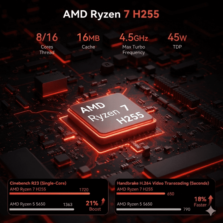 NIPOGI S3A Mini PC AMD Ryzen 7 H255 16GB DDR5 512GB NVMe SSD 8K