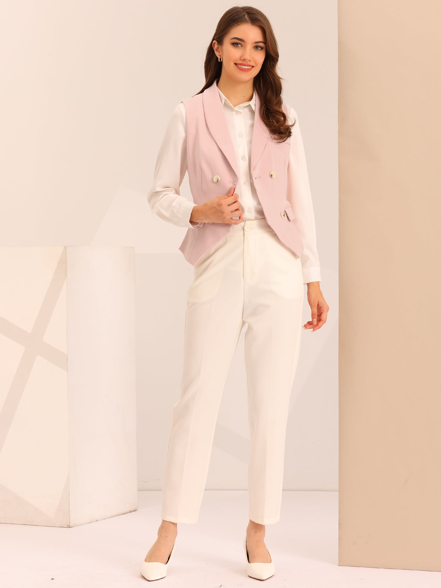 DARING DIVA Women's Waistcoat Double Breasted Shawl Lapel Suit Vest L Pink