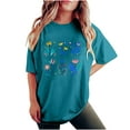 thumbnail image 2 of LEBONYARD Womens Summer Tops Loose Fit,Short Sleeve Shirts for Women fashion casual,Women's Fashion Summer Round Neck Drop Sleeves Leisure Short Sleeve Flower Printing Tops Blue M, 2 of 7