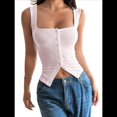 thumbnail image 3 of Camisetas Sin Mangas con Cuello Cuadrado y Botones Acanalados para Mujer, Lindas Camisetas de Verano Sin Mangas Rosa M, 3 of 7