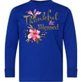 thumbnail image 3 of Inktastic Thankful and Blessed Inspirational Saying with Pink Flowers Long Sleeve Youth T-Shirt, 3 of 5