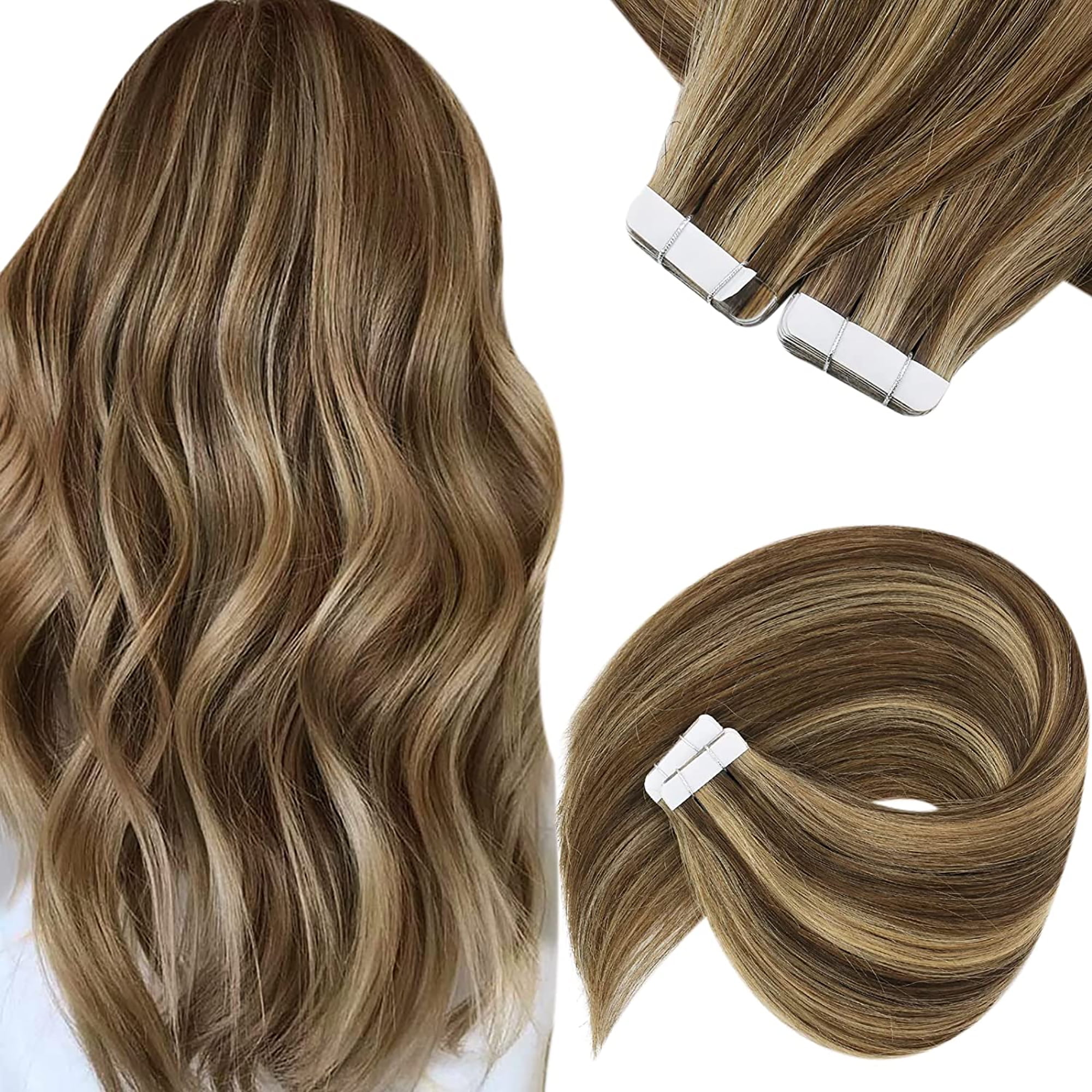 Sunny Tape in Extensions 24 inch Human Remy Hair Medium Brown and Caramel  Blonde Highlights 20pcs 50g 
