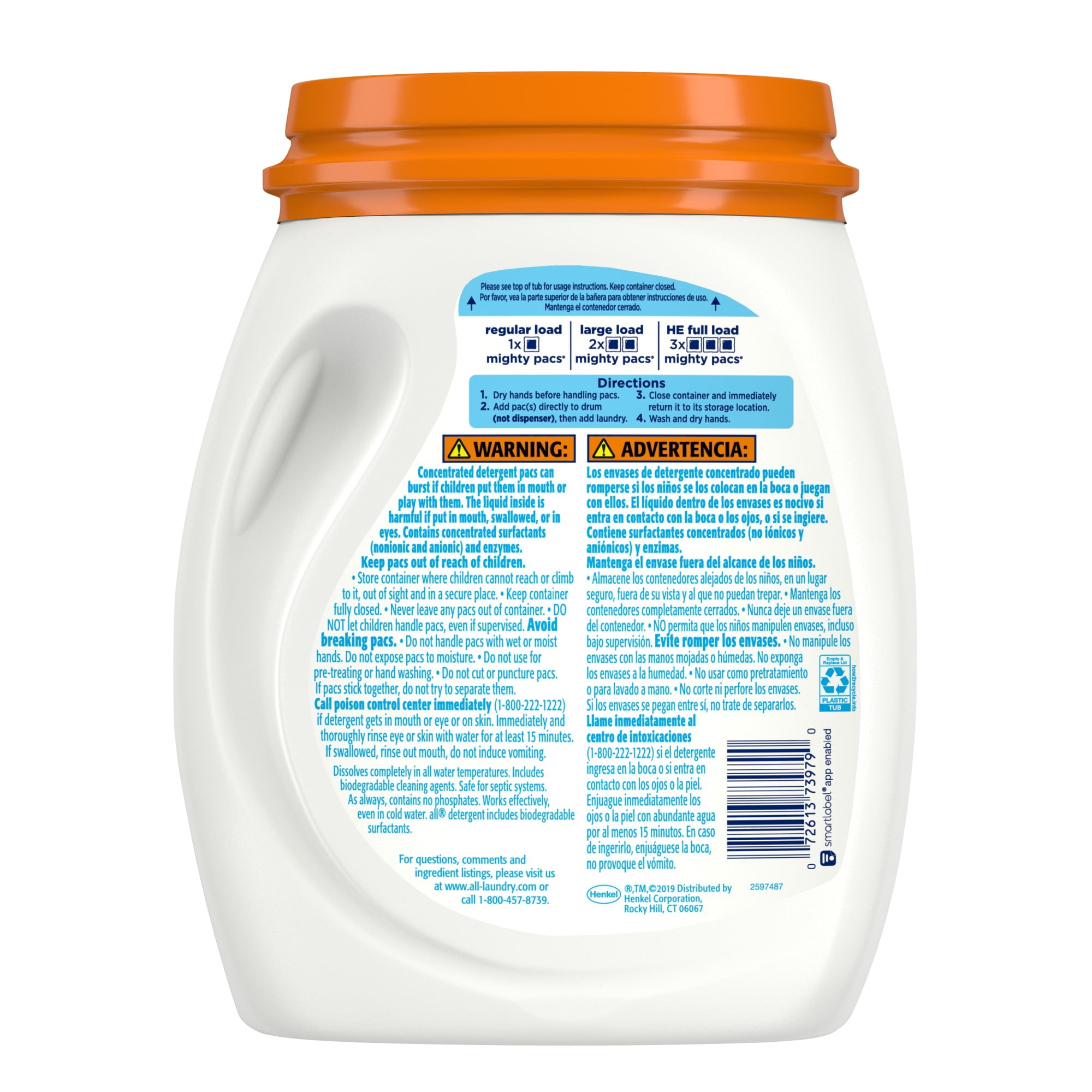 all Laundry Detergent Pacs, Mighty Pacs with OXI Stain Removers and  Whiteners, Free Clear, Unscented and Dye Free, 56 Count - Walmart.com