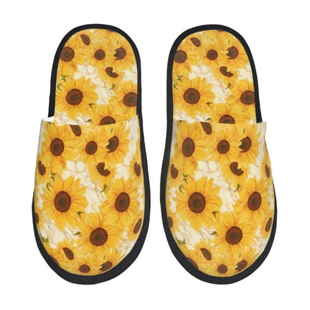 

Noikeo Vintage Marble Pattern Sunflower Pattern Cozy Slippers Indoor for Women and Mens Fuzzy House Shoes Soft Plush Warm Slip-on Slippers-Large