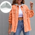 thumbnail image 2 of RXMEKW Womens Shirts Casual, Solid Color Denim Jacket with Detachable Hood, 2 of 9