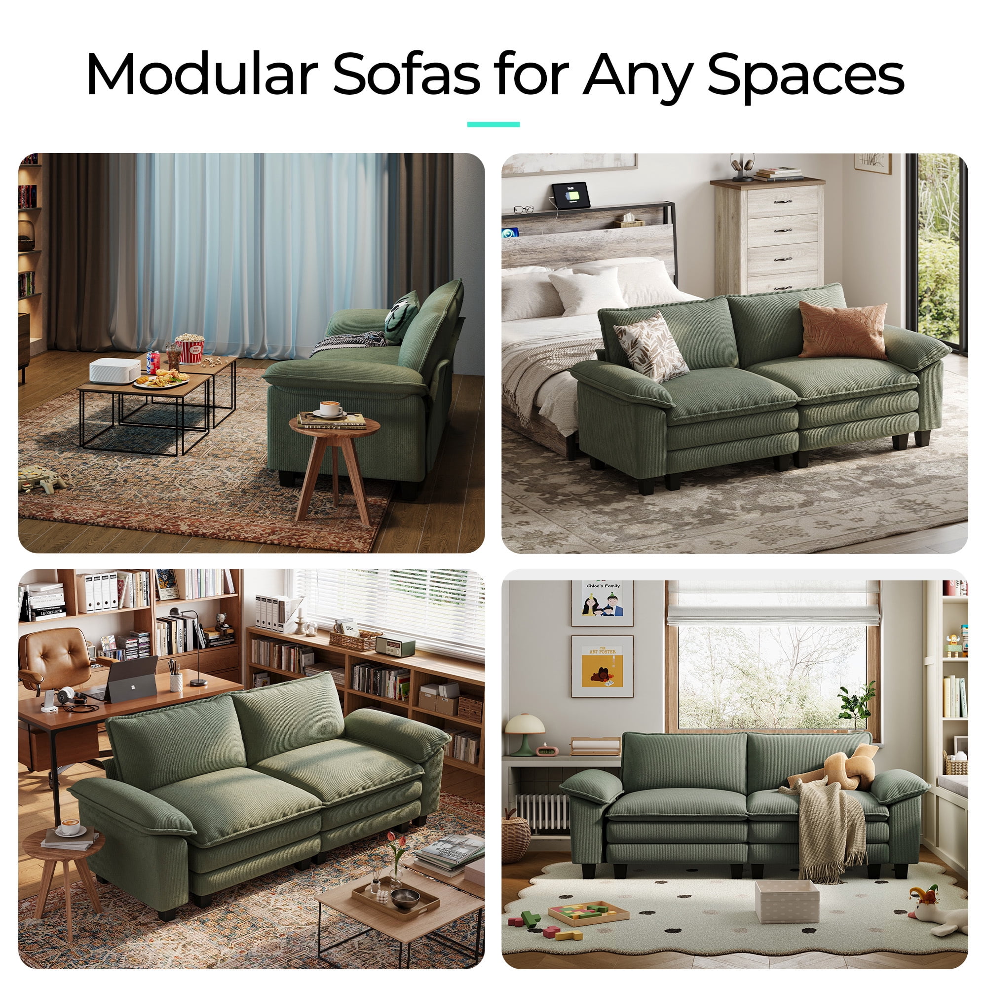 Linsy Home 90" Loveseat Sofa Couch, Oversized Corduroy Cloud Sofa for Living Room, Apartment, Office, Green