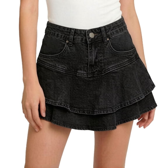 OGLCCG Girls Jean Skirt Summer Vintage A-line Pleated Denim Skirt with SBuilt-in Shorts Double-Layer Mini Jeans Skorts 2-15 Years