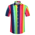 thumbnail image 5 of INSPIRE CHIC Men's Shirts Summer Striped Button Short Sleeve Beach Shirts 2XL Green Pink, 5 of 6