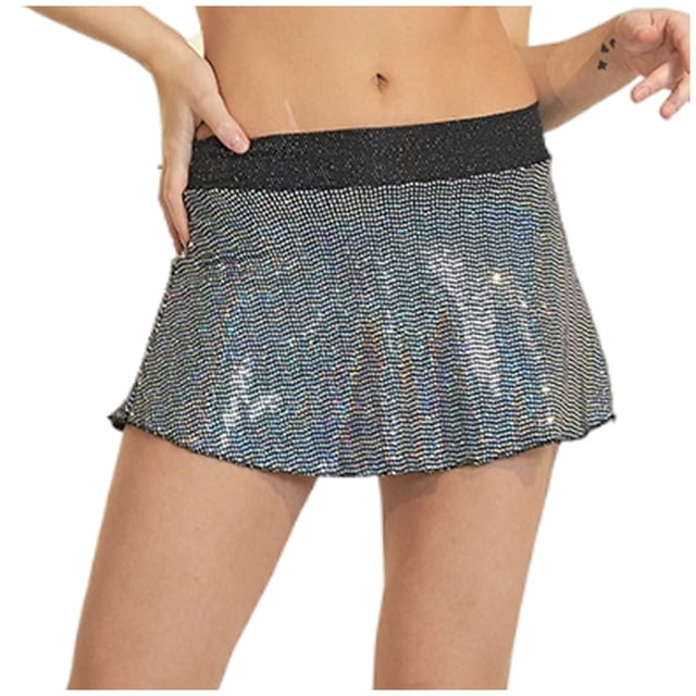 Birdeem Jupe Courte Extensible Taille Haute à Paillettes Unie pour Femmes