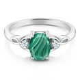 thumbnail image 2 of Gem Stone King 925 Sterling Silver Green Malachite and White Zirconia 3-Stone Rings for Women (2.06 Cttw, Gemstone, Oval 8X6MM, Available in Size 5, 6, 7, 8, 9), 2 of 4