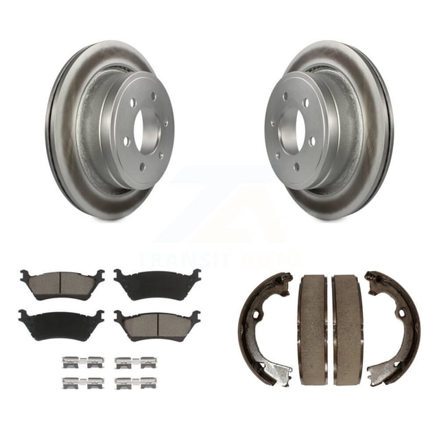 Transit Auto Rear Disc Coated Rotors Ceramic Pads and Parking Brake Shoes Kit for Car Ford F-150 KGC-103003