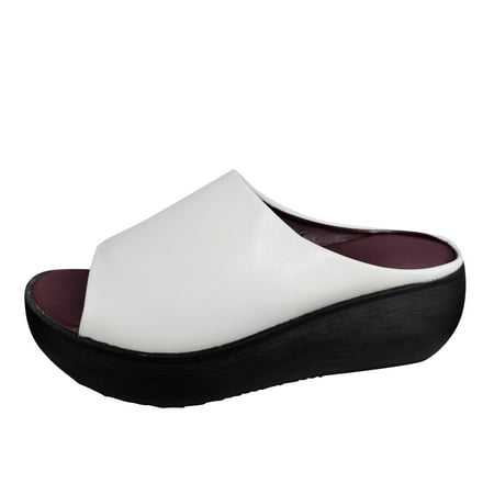 

iOPQO Women s slipper Fashion Womens Casual Shoes Breathable Wedges Thick Soled Outdoor Leisure Slippers shoes one word thick bottom White 41