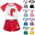 thumbnail image 3 of Odeerbi 1-12 Years Kids Boys Girls Summer Outfits Dinosaur Print Cotton Short Sleeve T-Shirt Shorts Two-piece Set Casual Loungewear Kids Boys Girls Clothes, 3 of 3