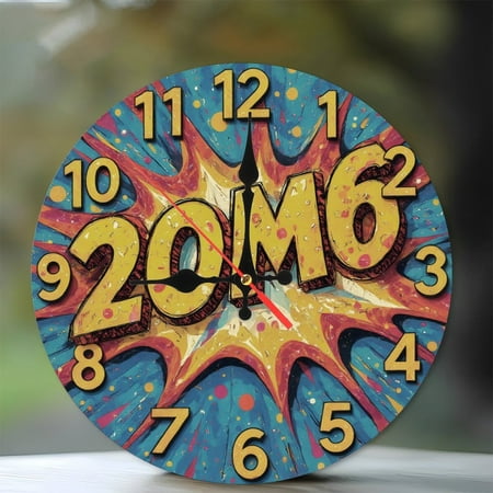 Pop Art Style Clock Wall Decor Colorful Explosion 20MG Design 10-Inch Silent Wooden Wall Clock, Battery Operated (AA Batteries Not Included), Artistic Home Decor